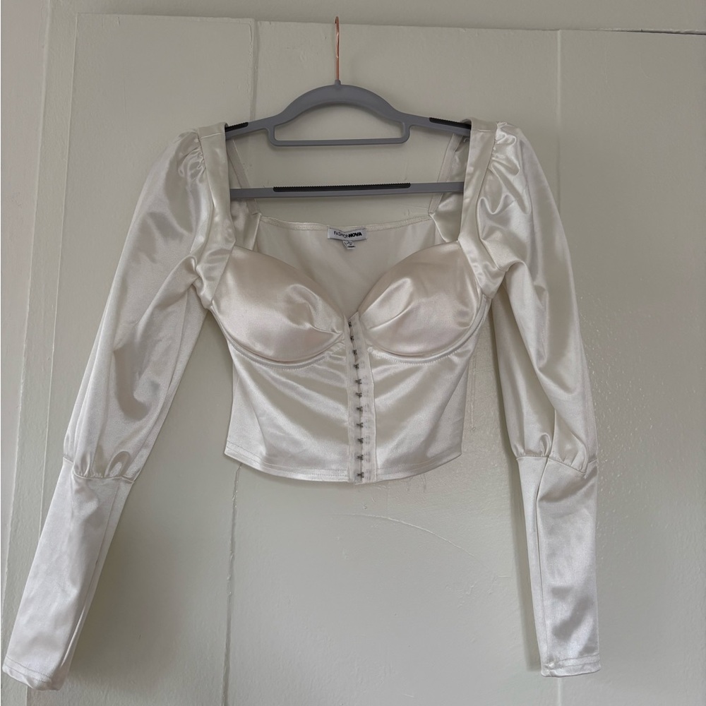 Fashion Nova White Puff Sleeve Crop Blouse